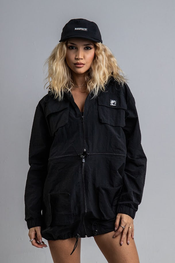 Corta Vento Cropped Saia 3 em 1 Preto