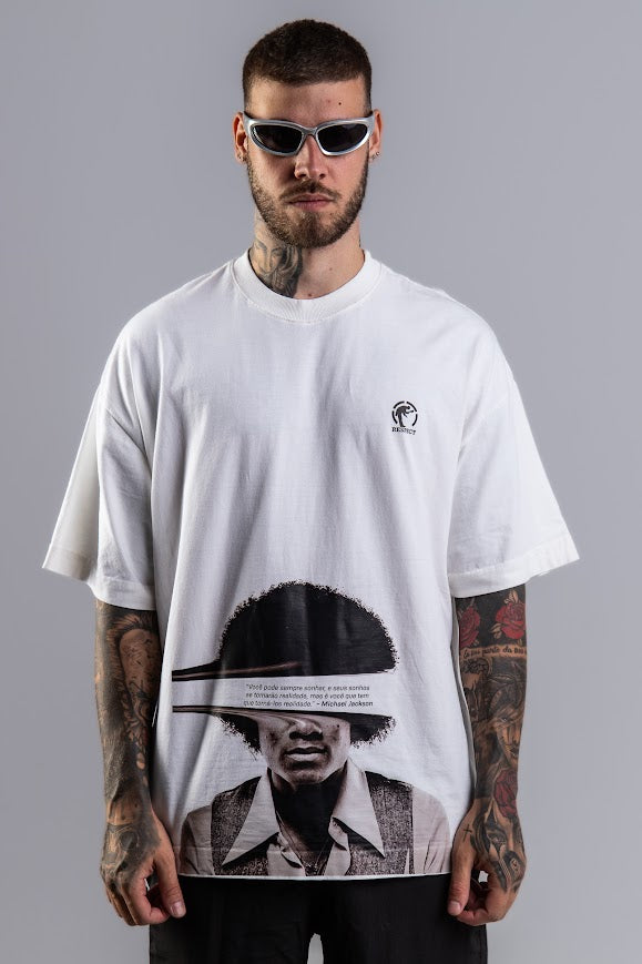 Camiseta Frase Oversized Michael Jackson