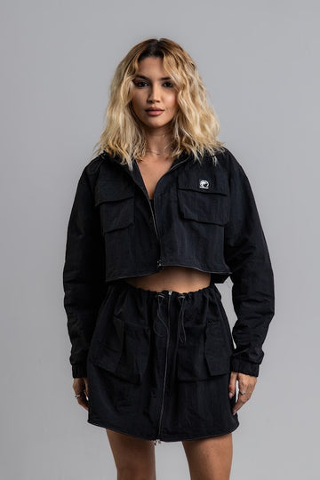 Corta Vento Cropped Saia 3 em 1 Preto