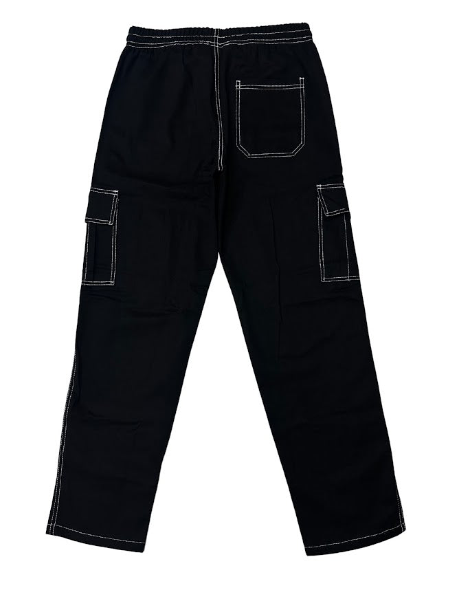 Calça Cargo Linha Branca Reta Sarja Preta