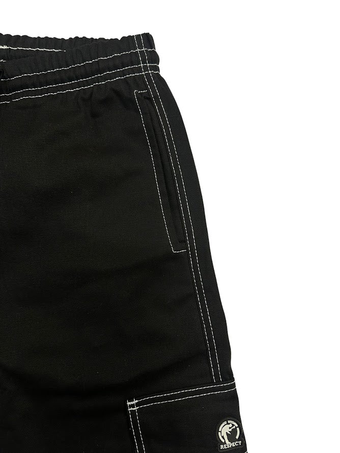 Calça Cargo Linha Branca Reta Sarja Preta