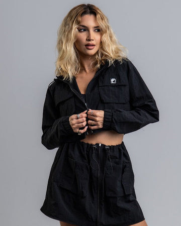 Corta Vento Cropped Saia 3 em 1 Preto