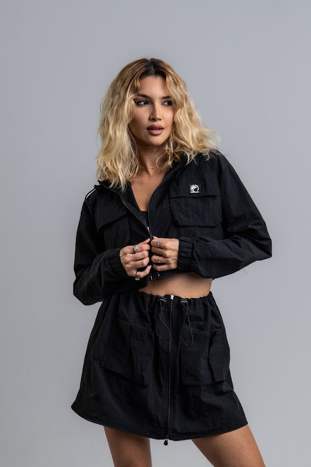 Corta Vento Cropped Saia 3 em 1 Preto