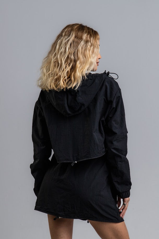 Corta Vento Cropped Saia 3 em 1 Preto