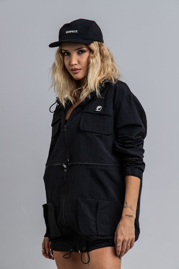 Corta Vento Cropped Saia 3 em 1 Preto