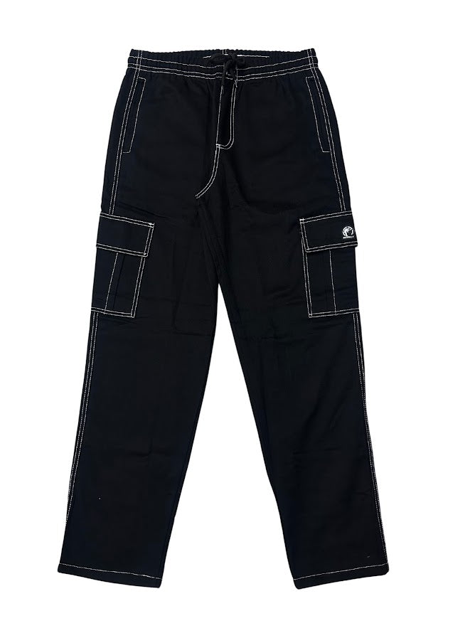 Calça Cargo Linha Branca Reta Sarja Preta
