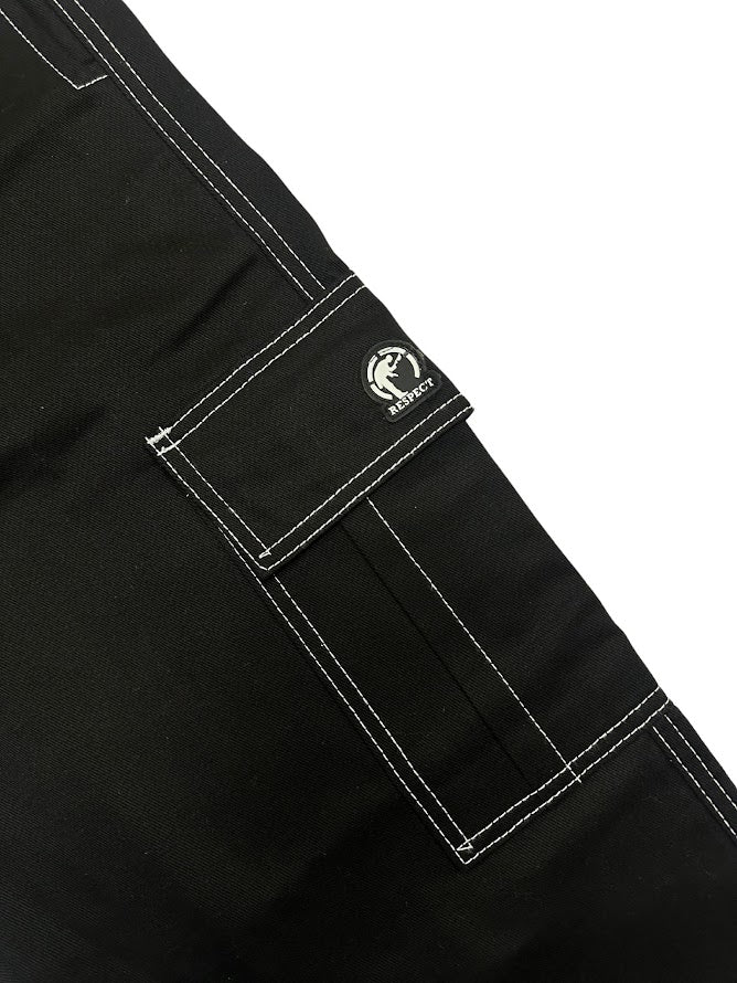 Calça Cargo Linha Branca Reta Sarja Preta